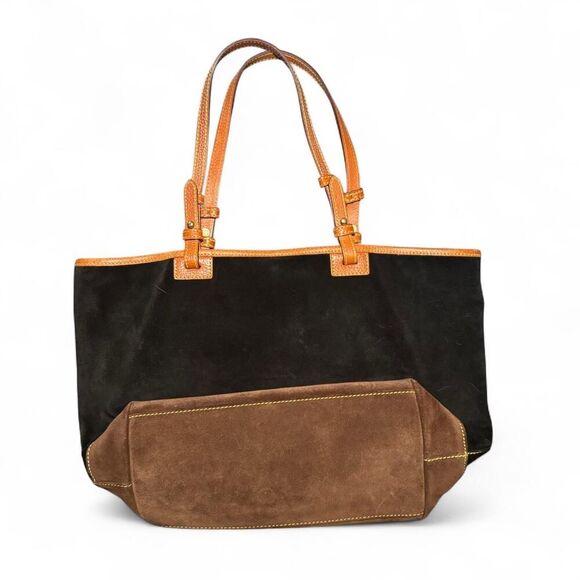 Dooney & Bourke Black Brown Suede Leather Tote Bag Shoulder Purse - Picture 2 of 8